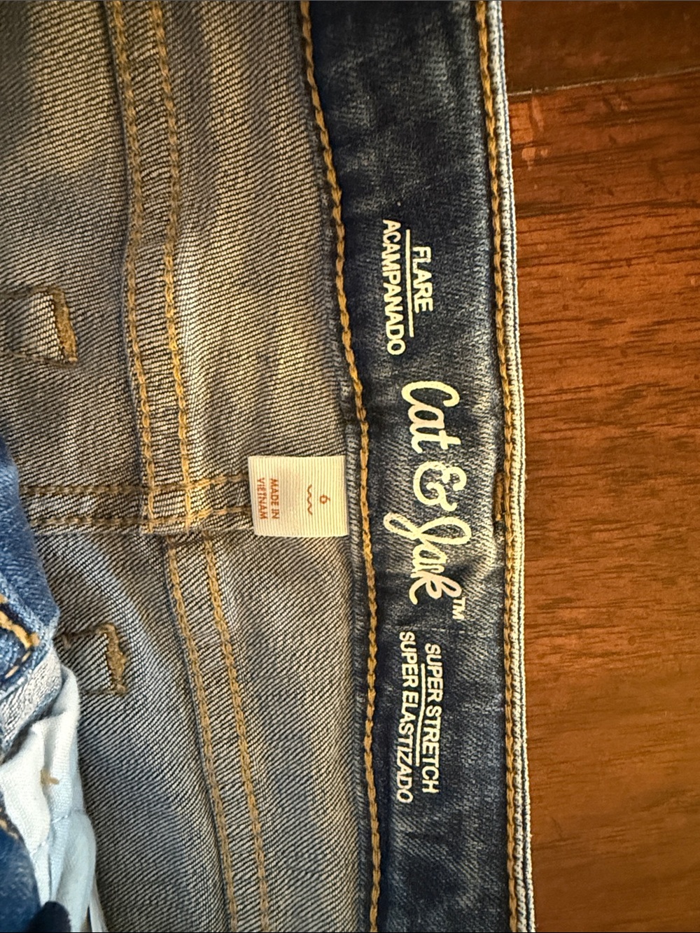 Two Pairs Girls' Flare Jeans - Brown & Light Blue Distressed Denim- Size 6 - Picture 3 of 4